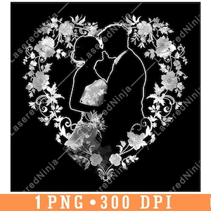 Coração em forma de videiras noiva noivo casamento floral casamento arquivo laser coaster queimar tons de cinza ardósia imagem PNG gravar preto branco gravar CO2, um