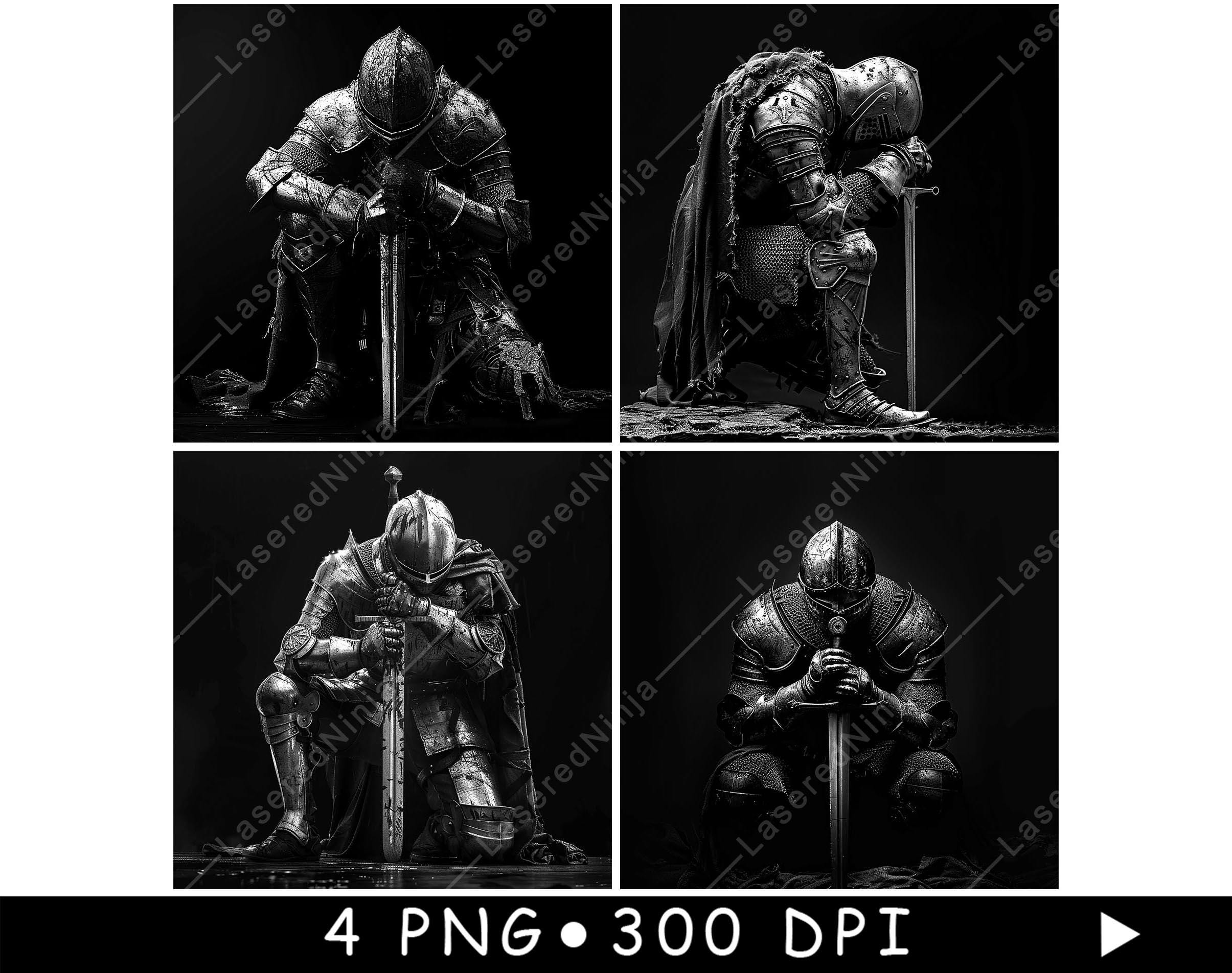 Kneeling Knight Sword Medieval Armor Chivalry Hero Guard Laser