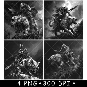 Orco a cavallo, mostro guerriero, bestia arrabbiata, signore rabbioso, file laser, sottobicchiere, brucia, scala di grigi, ardesia, immagine PNG, incisione, bianco e nero, incisione CO2 CNC