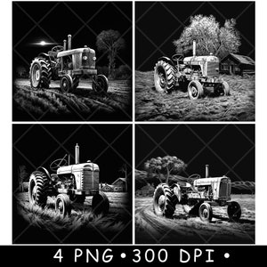 Rustykalny ciągnik Farmland Barn Equipment Country Vehicle Laser File Coaster Burn Grayscale Slate PNG Image Engrave Black White Etch CO2 Cnc