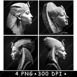 Cleopatra Egyptische koningin godin oude farao vrouw laserbestand onderzetter branden grijstinten leisteen PNG-afbeelding graveren zwart wit etsen CO2 CNC