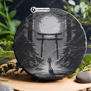 Samurai Torii Gate Giapponese Sacro Ninja Assassino Gateway Sottobicchiere Laser Brucia in scala di grigi Immagine PNG Incidere File in bianco e nero Slate Etch CO2 Cnc immagine 2