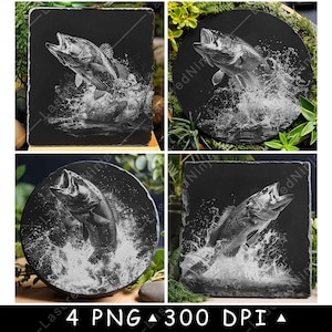 Forellenbarsch Fisch Aus See Süßwasser Fluss Laser Untersetzer Brennen Graustufen Schiefer PNG Bild Gravieren Schwarz Weiß Etch CO2 Cnc
