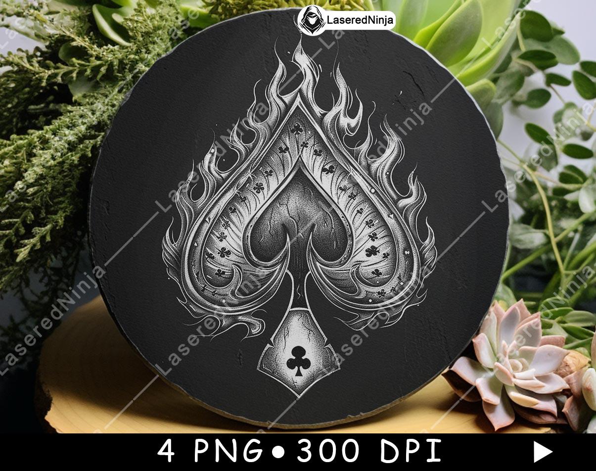 ♠︎spade♠︎ Flaming Spade Symbol Art - Black and White Spade Designs for Laser