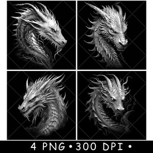 Sea Dragon Head Slang Noorse mythologie Krachtige drache-laserbestand Coaster Burn grijswaarden leisteen PNG-afbeelding graveren zwart wit etsen CO2 CNC