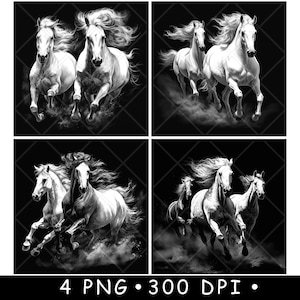 Pferde Gallop Laufen Arabische mustang Herde Szene Laser PNG Schiefer Untersetzer Etch Holz Brennen Schwarz Weiß Cnc,