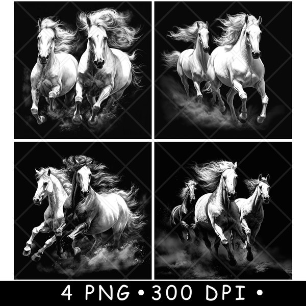 Horses Gallop Running Arabian Mustang Herd Scene Laser PNG Slate Coaster Etch Wood Burn Black White Cnc,Glowforge,LightBurn,CO2 Diode,xtool