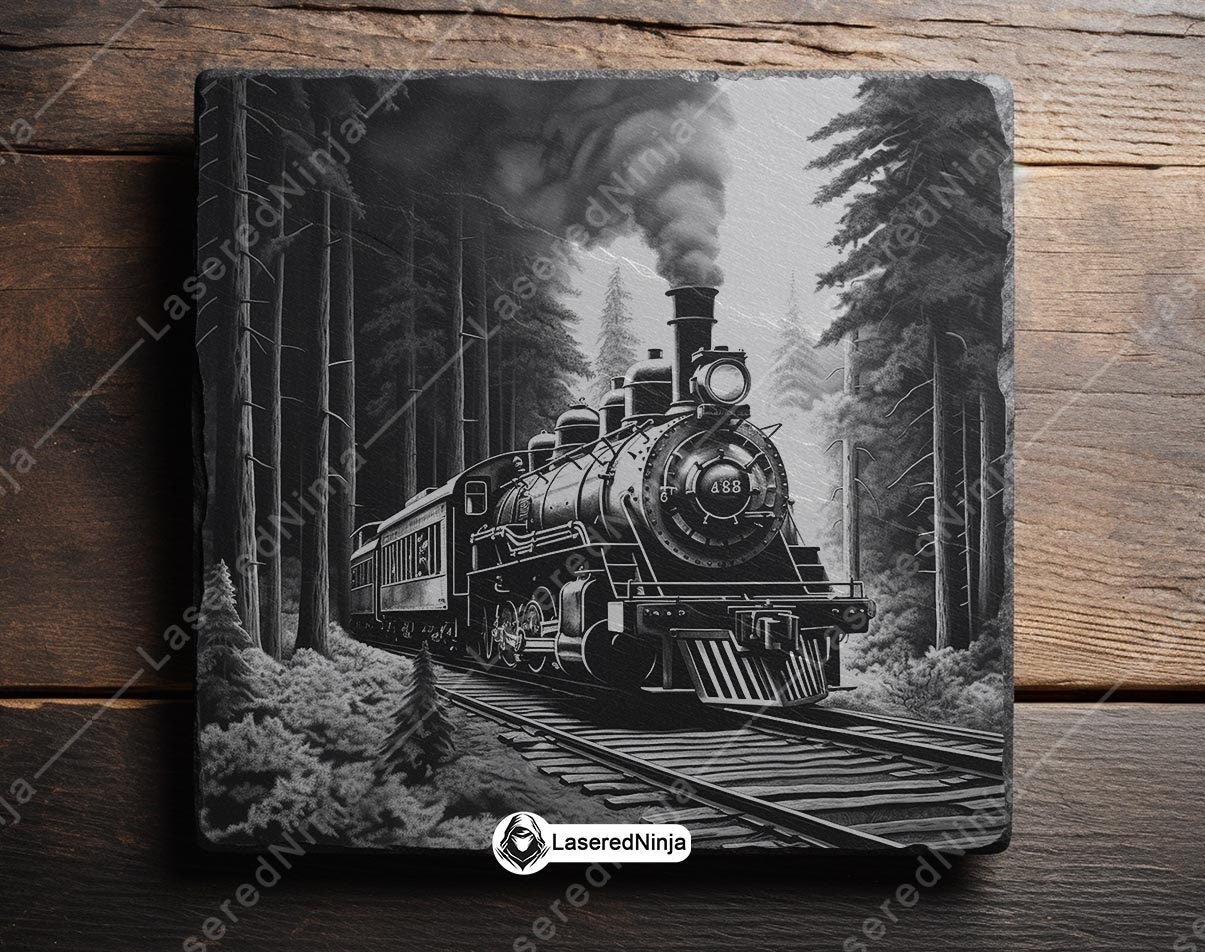 Steam Locomotive Forest Scene Bundle Black and White Vintage Train ...