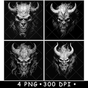 Cabeza de demonio Espíritu Diablo Gótico Satanás Halloween Monstruo Archivo láser Posavasos Grabar Escala de grises Pizarra Imagen PNG Grabar Blanco y negro Grabado CO2 Cnc