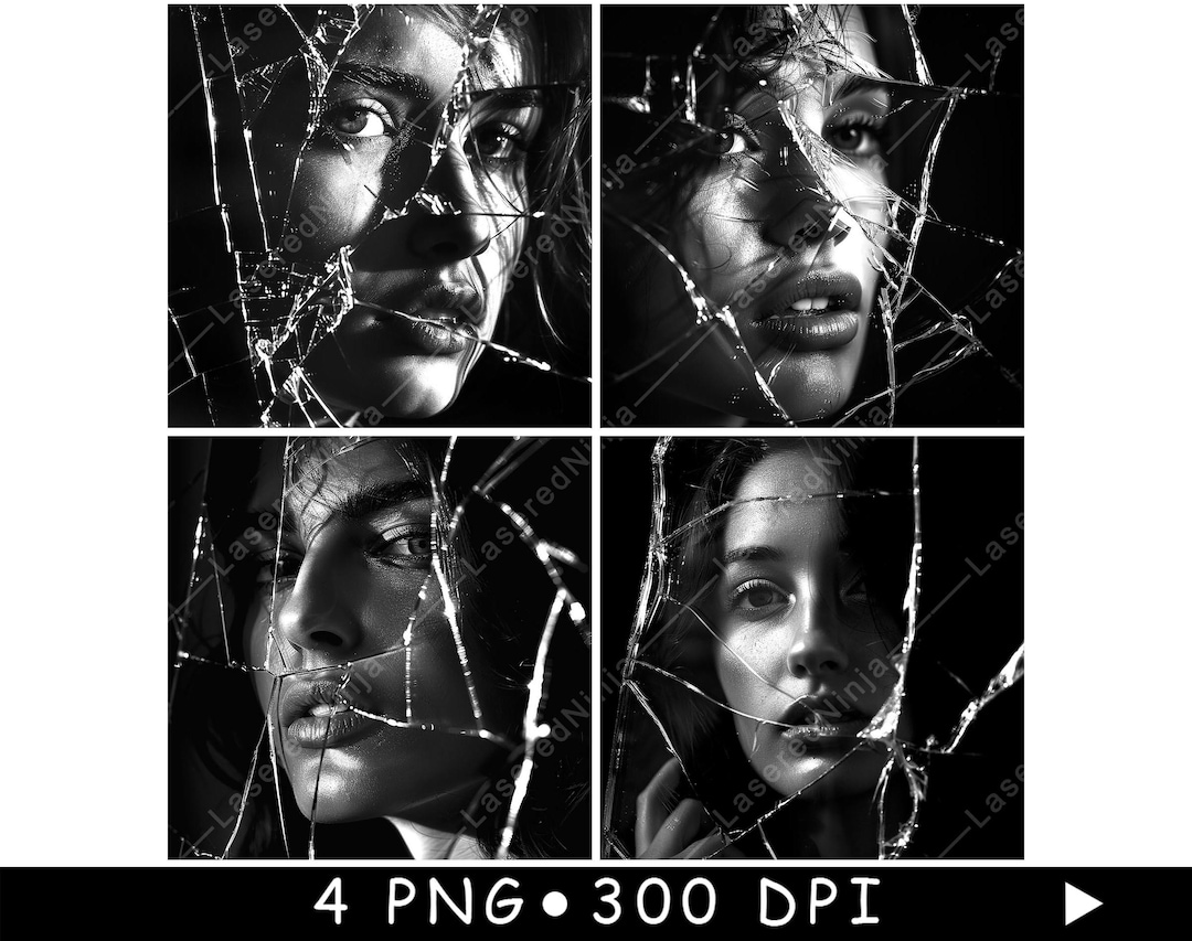 その他 Looking glass portrait Woman Broken Glass Shattered Mirror Female Portrait Black White