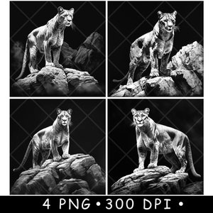 Puma Cougar Tiger Panther Mountain Scène de la faune fichier laser Coaster Graver une image PNG en niveaux de gris, graver sur ardoise noire et blanche, graver des roches Cnc CO2