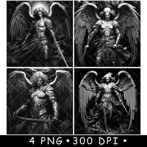 Michael Aartsengel Guardian Warrior St Seraph Scene Coaster Laserbestand leisteen etsen graveren zwart wit PNG, Glowforge, LightBurn, CO2, xtool, CNC
