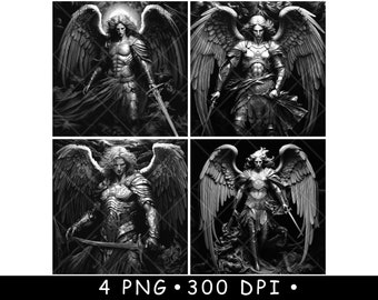 Michael Archangel Guardian Warrior St Seraph Scene Coaster Laser File Slate Etch Engrave Black White PNG,Glowforge,LightBurn,CO2,xtool,Cnc