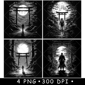 Samurai Torii Gate Giapponese Sacro Ninja Assassino Gateway Sottobicchiere Laser Brucia in scala di grigi Immagine PNG Incidere File in bianco e nero Slate Etch CO2 Cnc immagine 1