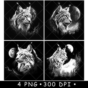 Bobcat hoofd Lynx Maine Coon maan wilde kat bos dieren in het wild laserbestand onderzetter branden grijstinten leisteen PNG-afbeelding graveren zwart wit etsen CO2 CNC