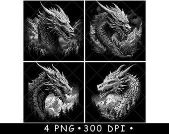 Dragon Drache Mountain Game Dungeon Thrones Scene Coaster Laser File Slate Etch Engrave Black White PNG,Glowforge,LightBurn,CO2,xtool,Cnc