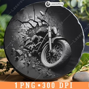 May include: A black and white image of a motorcycle with a cracked asphalt background. The motorcycle is in focus and the background is blurred.