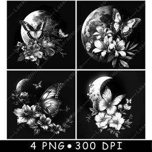 Vlinder Bloemboeket Bloementuin Gevleugeld insect Maan Laserbestand Onderzetter Branden Grijswaarden leisteen PNG-afbeelding graveren zwart wit etsen CO2 CNC