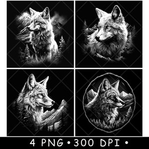 Rotfuchs Vulpine Reynard Berg Wilder Arktischer Hund Wald Laser Untersetzer Brennen Graustufen Schiefer PNG Bild Gravieren Schwarz Weiß Etch CO2 Cnc