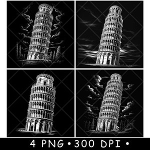 Leaning Tower of Pisa Piazza Duomo Landmark Italy Coaster Laser File Slate Etch Engrave Black White PNG Images,Glowforge,LightBurn,CO2,Cnc