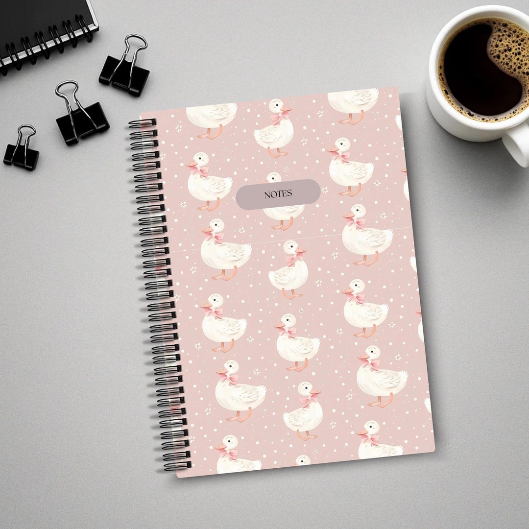 Notebook Goose Pink Goose Pattern Spiral Notebook/ Goose Floral Notebook/ Ruled Lined ...