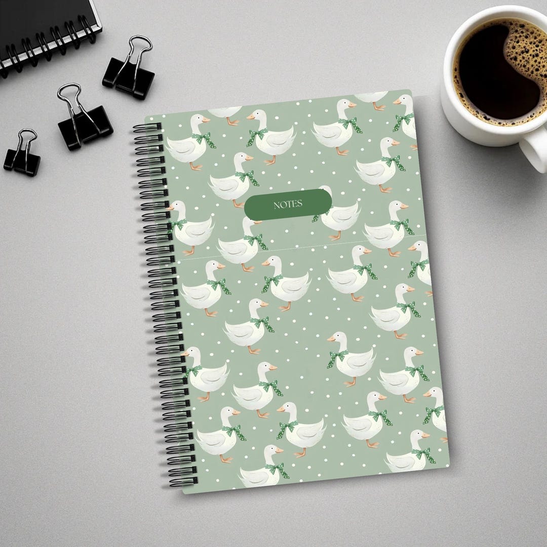 Notebook Goose Green Goose Floral Pattern Spiral Notebook/duck Notebook/ruled Journal ...