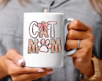 Blumen Katzen Mama Tasse - Keramiktasse, Muttertagsgeschenk, süße Katzenliebhaber Tasse, Katzendame Geschenk, Geschenk für Sie, Katzenmutter Geschenk