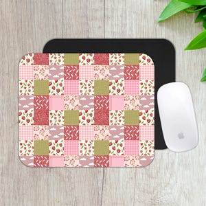Strawberry Patch Quilt Mouse Pad/Patchwork Floral Cloud Square Mousepad