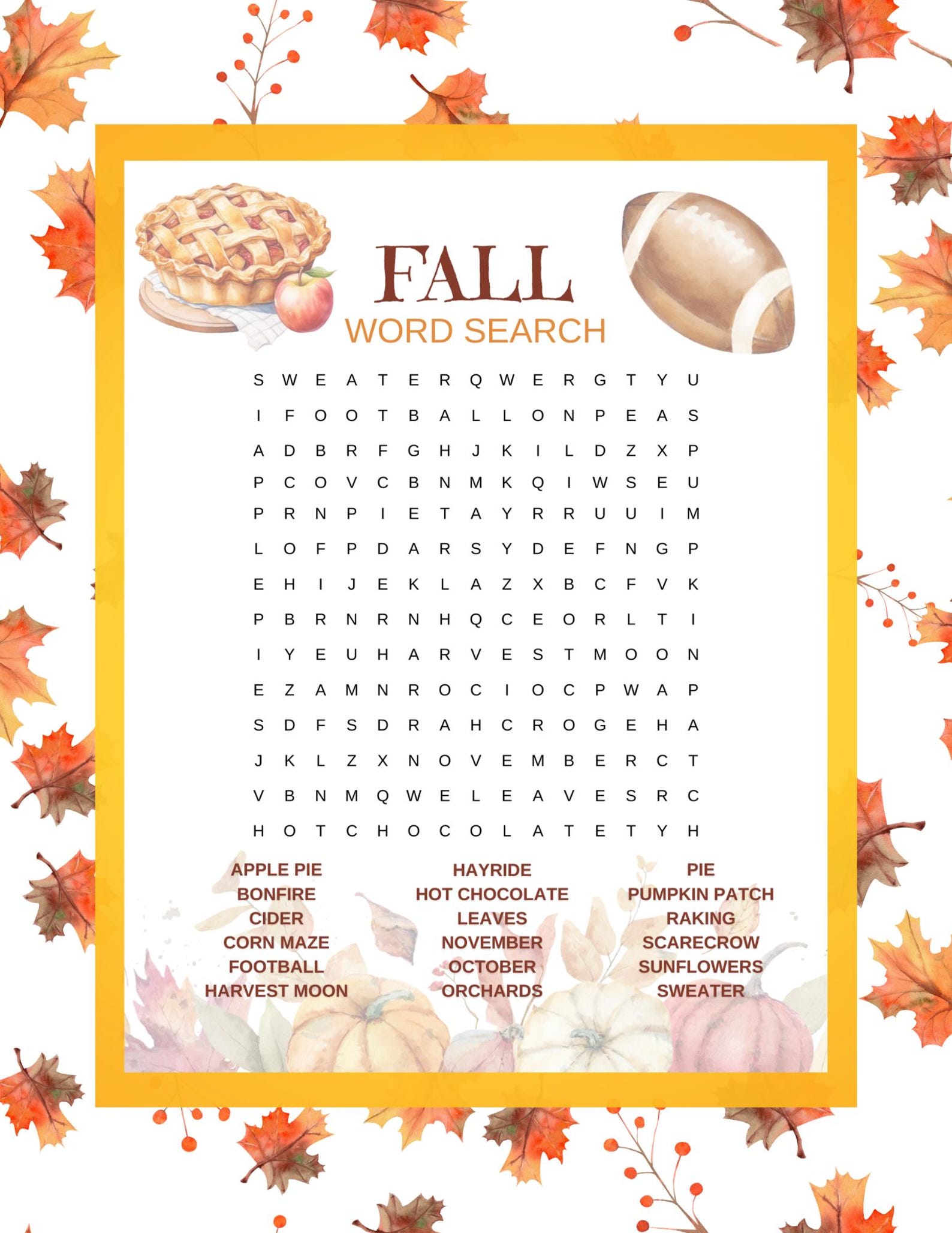 Fall Word Search | Autumn Word Search | Fall Printable Game | Fall ...