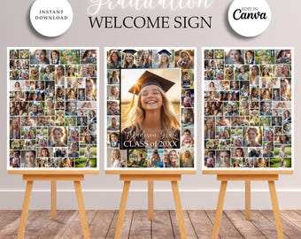 Graduation Photo Collage Poster Display | Editable Canva Welcome Sign | Class of 2026 Gift