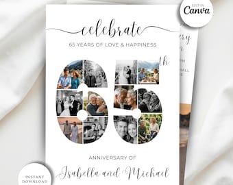 65th Anniversary Invitation Template, Photo Anniversary Party Invite (Digital Download)