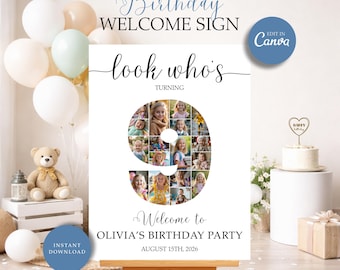 9th Birthday Photo Collage Poster | Editable Canva Template | Look Who’s Nine