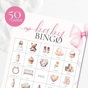 Baby Shower Bingo Game – with Pink Bows | Printable Baby Shower Activity | Girl Baby Shower Game | Instant Download | Prefilled Bingo Cards