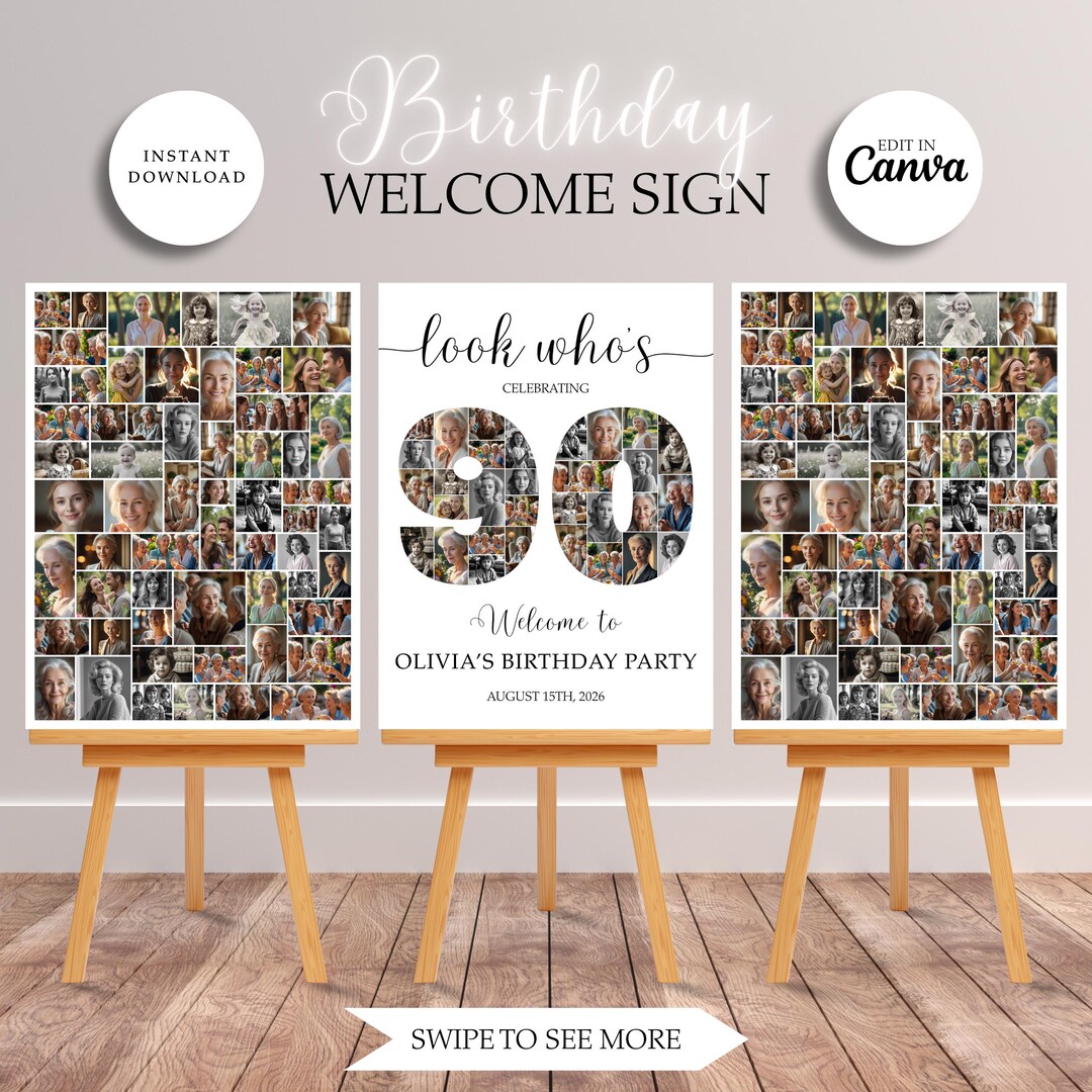 90th Birthday Welcome Sign: Editable Number Photo Collage (birthday ...