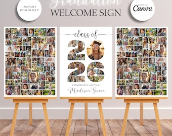 Graduation Photo Collage Welcome Sign | Editable Canva Poster Display | Class of 2026 Grad Party Decor