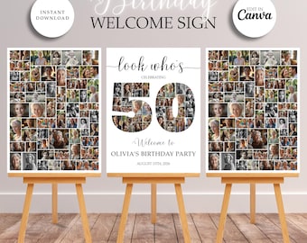 Editable 50th Birthday Photo Collage: Printable Number 50 Board, Personalized Birthday Gift