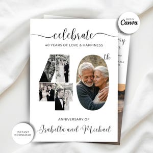 40th Ruby Anniversary Invitation, 40 Years Together Party Invite, Canva Template (Digital Download)