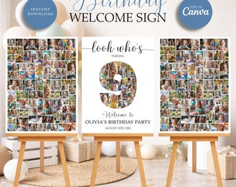 9th Birthday Photo Collage Board for Kids | Editable Canva Birthday Poster