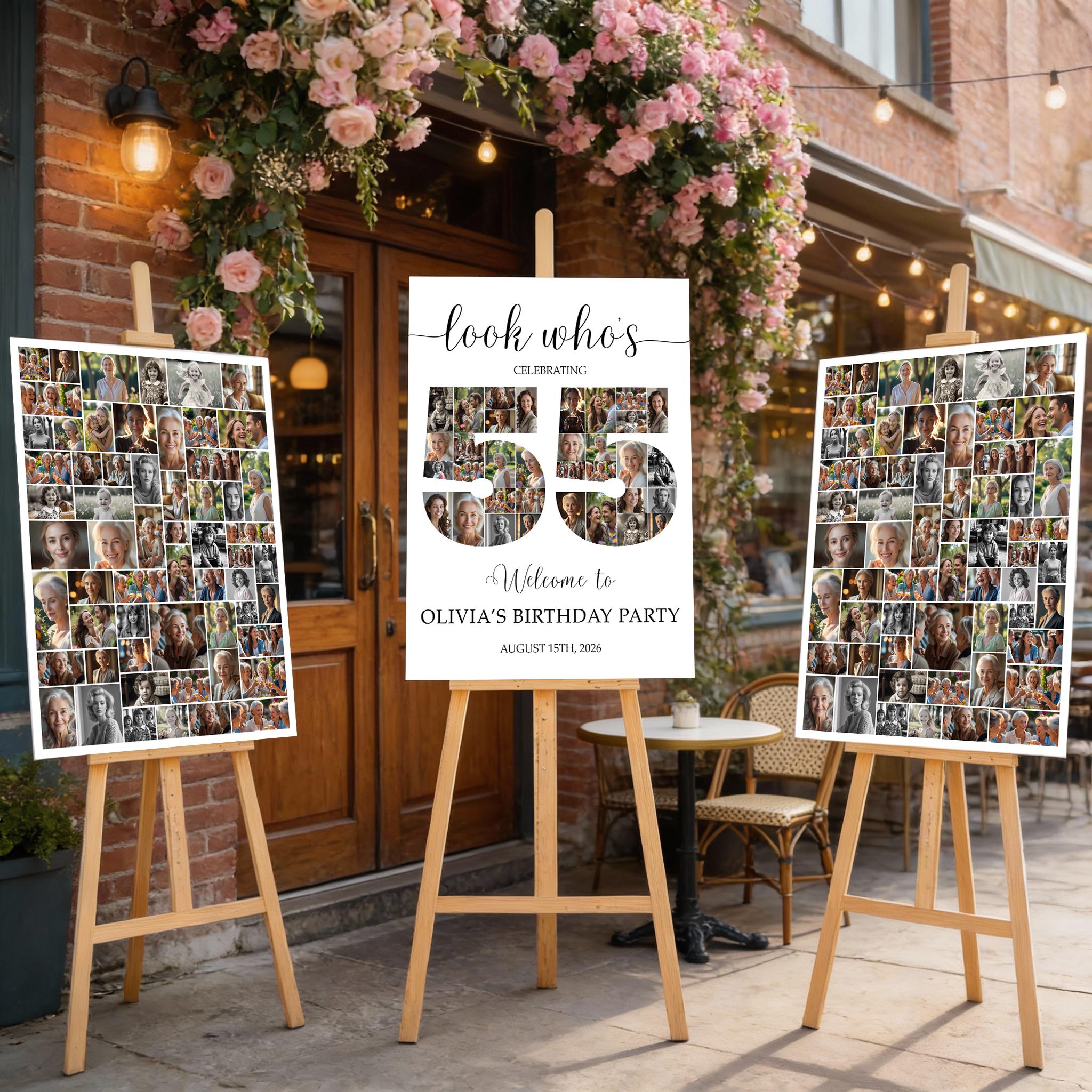 55th Birthday Welcome Sign: Editable Photo Collage Banner (number 55 ...