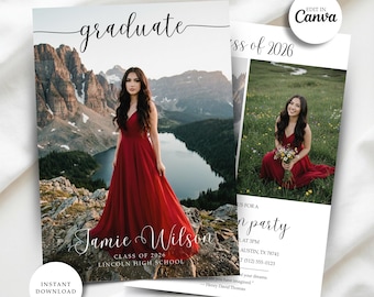 Graduation Party Invitation with Photo | Canva Editable Grad Invite | Class of 2026