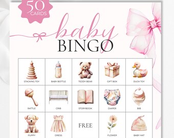 Pink Baby Shower Bingo Game – 50 Prefilled Cards (Instant Download)