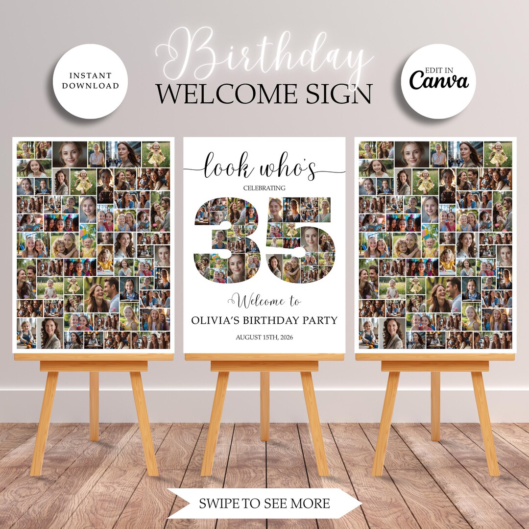 Editable 35th Birthday Welcome Sign: Printable Number Photo Collage for ...