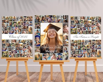 Graduation Photo Collage for Girl or Boy, Editable Canva Welcome Sign, Grad Poster Display, Grad Party Keepsake, Class of 2025 Senior Gift