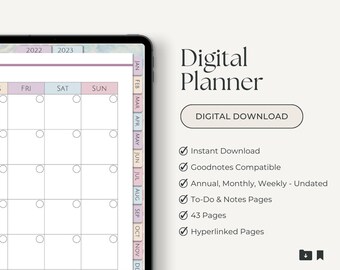 Undated Digital Planner, Pastel Colors, GoodNotes, Hyperlinked (Digital Download)