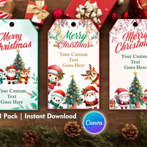 Printable Christmas Gift Tags, Editable Christmas Tags, Personalized Christmas Tags 4 PACK | Instant Download