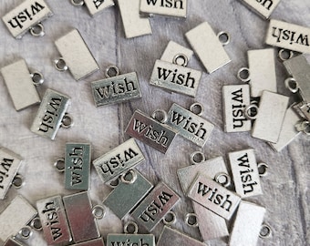 Wish Word Charms | Tibetan Style | Silver Metal | Craft Supplies | Jewellery Making | Message Charm | Scrapbooking | Budget Gift