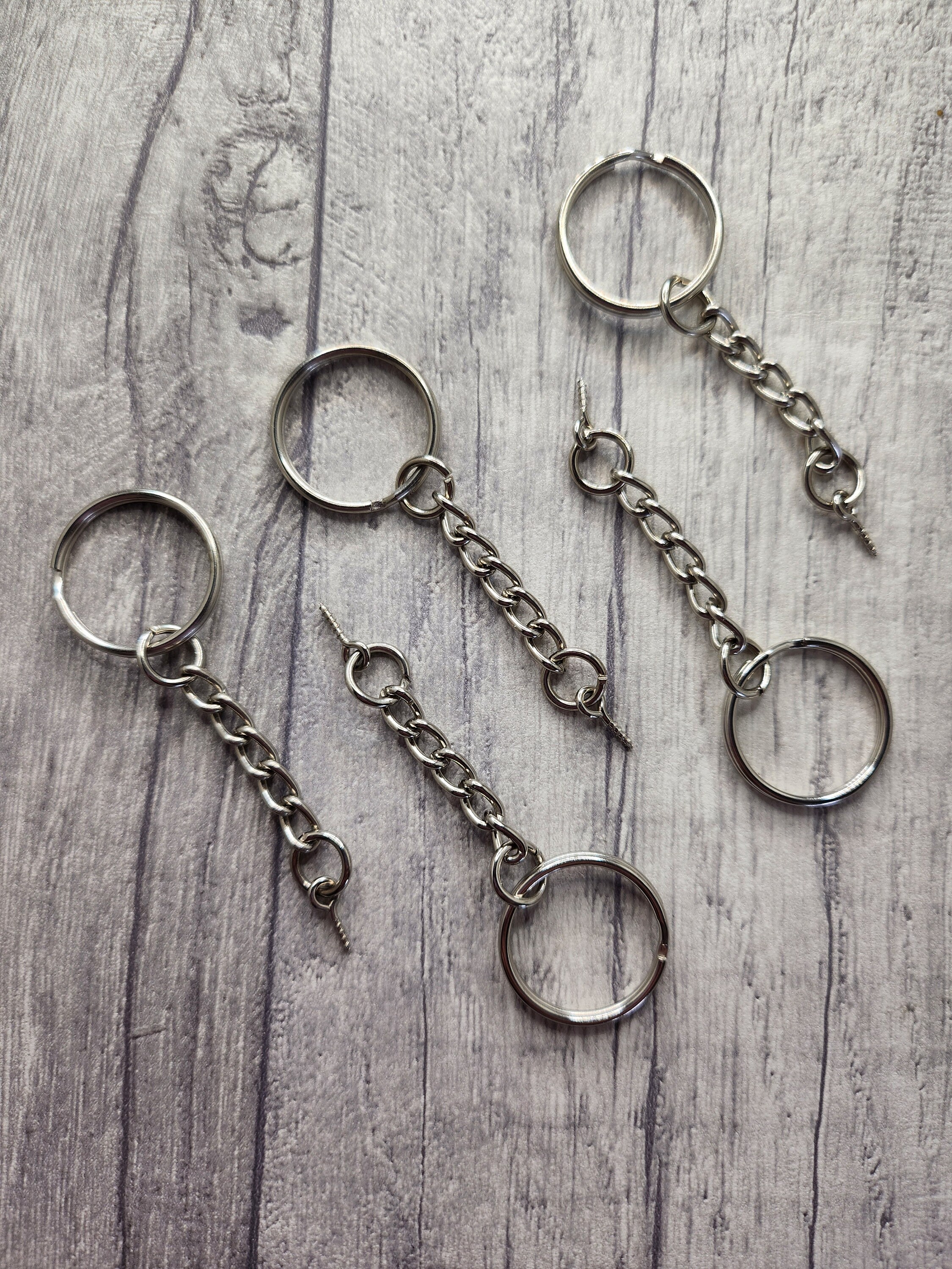 Personalizablex Premium 30mm Flat Key Chain Rings with Attached Chain - Perfect for Crafts - 5 Colors. Rose Gold, Gold, Silver, Black and Gunmetal.