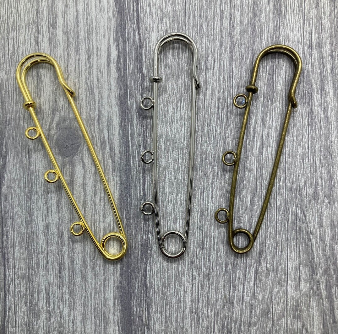 BULK 20 Safety Pin Silver Tone 3 Hole Brooch Pins F669