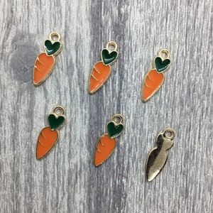 Carrot Charms x 6, Enamel, Easter Charms, Food Charms, Vegetable Charms, Jewellery Craft Making