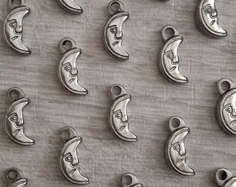 Stainless Steel Moon Charms, Tibetan Style, Antique Silver, Jewellery Craft Making
